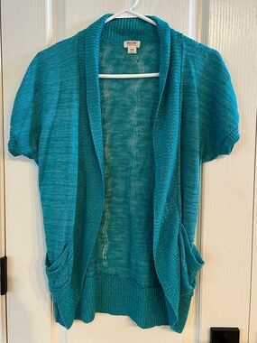 Mossimo Supply Co. Teal Short-Sleeve Open Front Cardigan